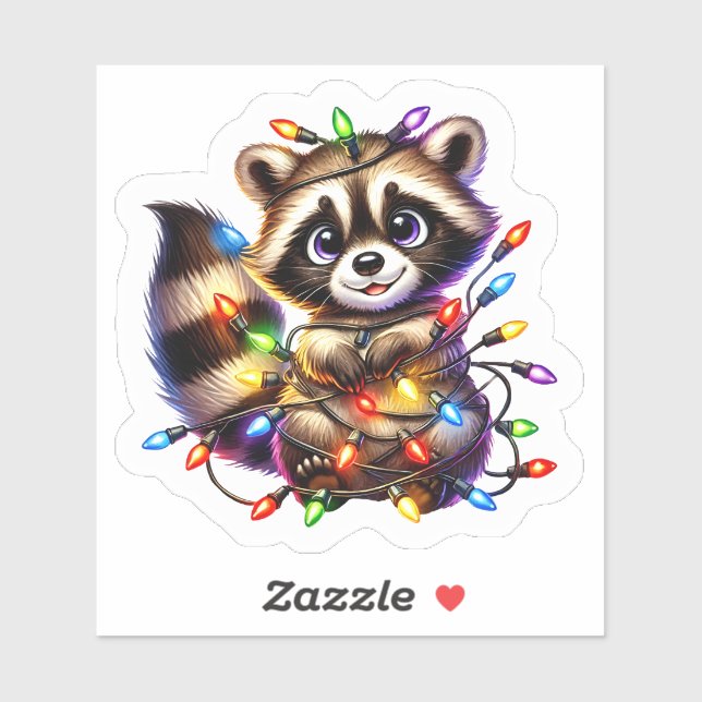 Sticker Cute Raccoon in Christmas Lights (Feuille)