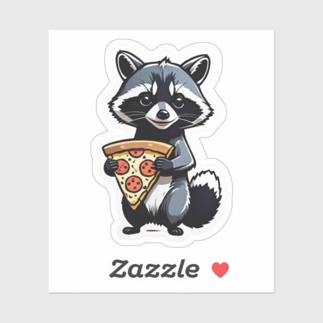 Sticker Cute Raccoon Manger Pizza (Feuille)