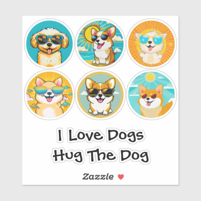 Sticker Cute ronde Amoureux des chiens (Feuille)