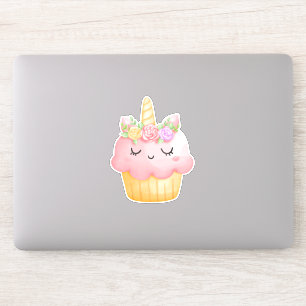Sticker Cute rose Cupcake Unicorn avec Rose