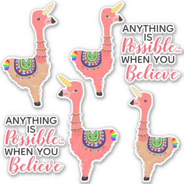 Sticker Cute rose Unicorn Flamant rose Llama Inspiration (Devant)