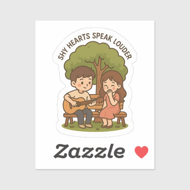 Sticker Cute Shy Love Guitare Couple (Feuille)