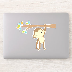 Sticker Cute singe Brown accroché à partir d'une branche