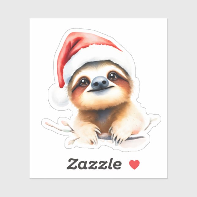 Sticker Cute Sloth Wearing A Santa hat (Feuille)