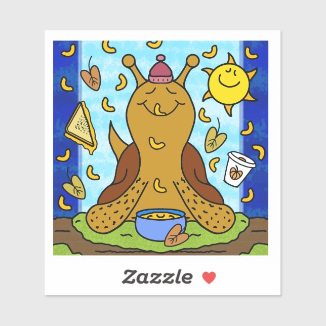 Sticker Cute Snail Confort Nourriture Happy Automne Equino (Feuille)