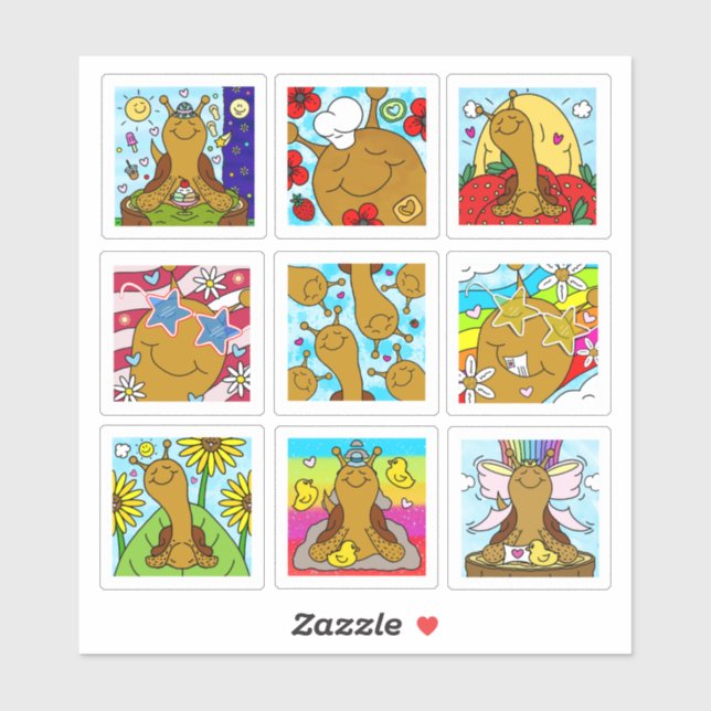 Sticker Cute Snail Été 2025 Minuscule Art Series (Feuille)