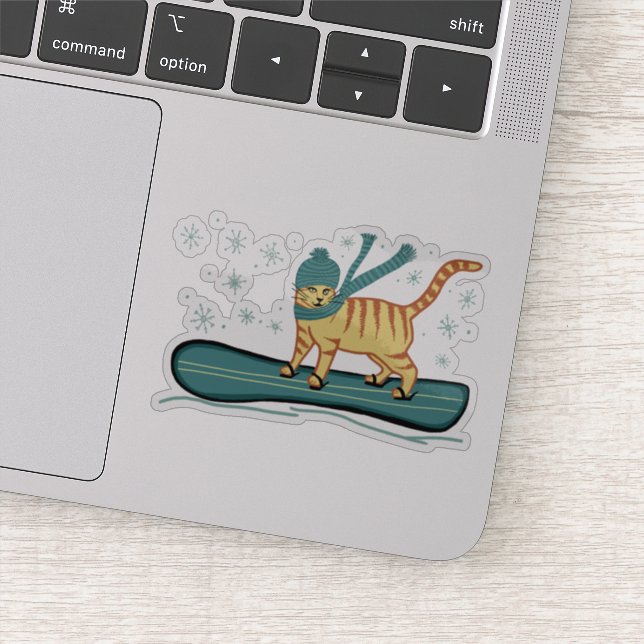Sticker Cute Snowboard Tabby Chat (Détail)