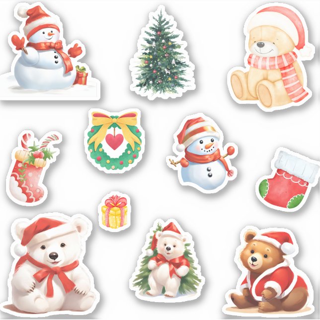 Sticker Cute Snowman hiver blanc Ours Père Noël Noël (Devant)