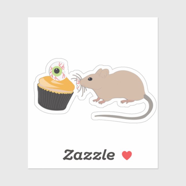 Sticker Cute souris manger Halloween Eyeball Cupcake (Feuille)