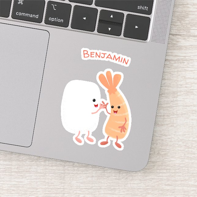 Sticker Cute sushi riz crevettes amis dessin animé (Détail)