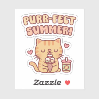 Sticker Cute Tabby Chat Aime Manger De La Crème De Glace