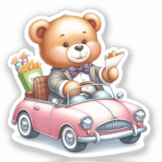 Sticker Cute Teddy Bear Driving Kawaii & Animal Lovers