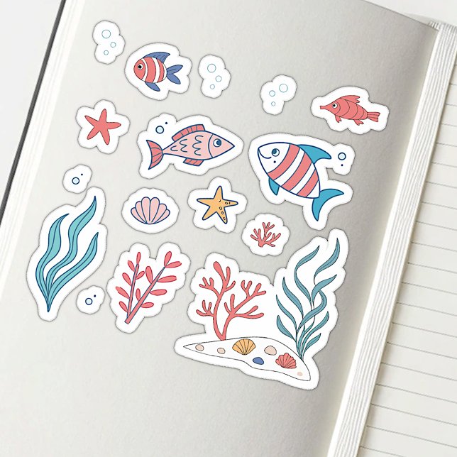 Sticker Cute Under Water Thème Poissons Starfish Plantes (Créateur téléchargé)