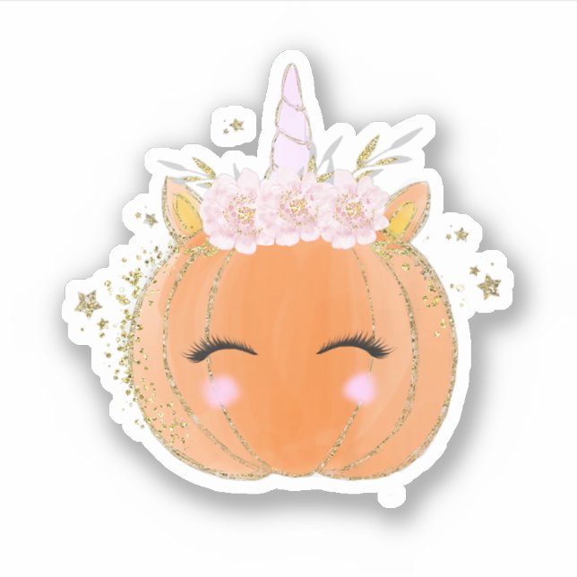 Sticker Cute Unicorn Citrouille Halloween Thanksgiving (Devant)