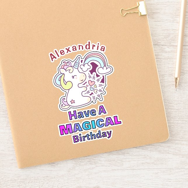 Sticker Cute Unicorn Magique Anniversaire Personnaliser (Carnet)