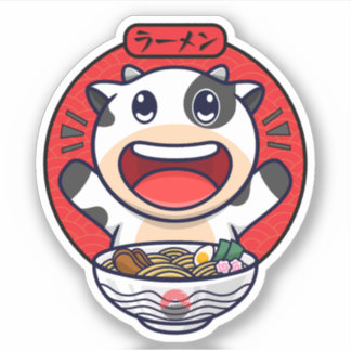 Sticker Cute Vache Mange Ramen