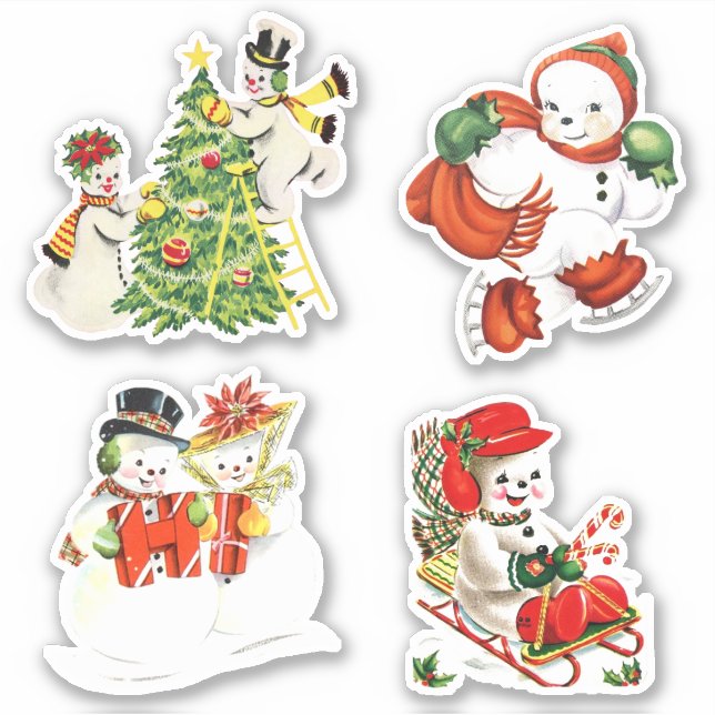 Sticker Cute Vintage Christmas Snowman (Devant)