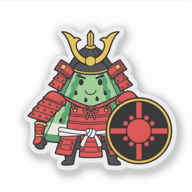 Sticker Cute Watermelon Shogun Samurai Warrior Illustratio (Devant)
