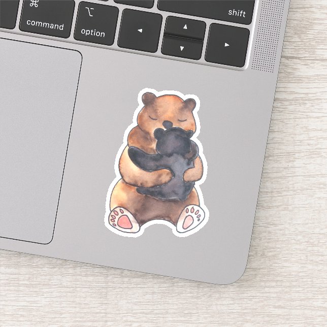 Sticker Cute Woodland Mama Hugs Baby Bear Cub (Détail)