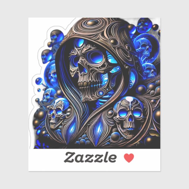 Sticker Cyber Blue Phantom Skull - Neon Glow Edition (Feuille)
