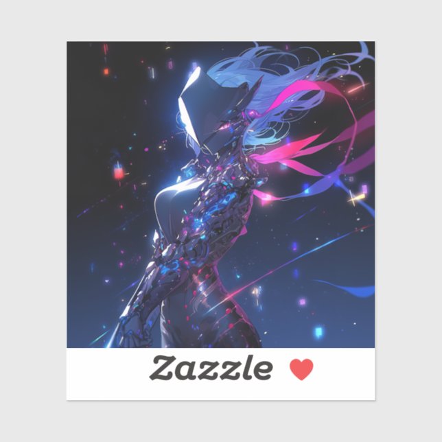 Sticker Cyber-guerrière Futuriste Sci-Fi Anime Girl (Feuille)
