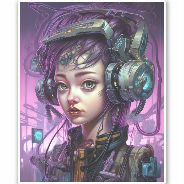 Sticker Cyborg Femme Science-Fiction (Devant)