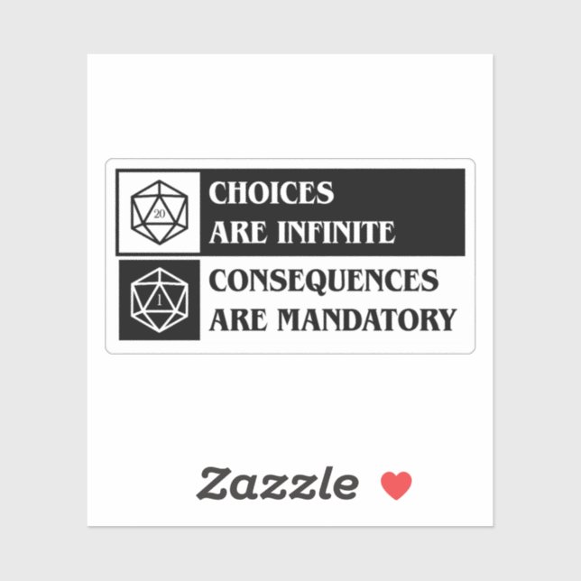 Sticker D20 Dice Choices sont Infinite Conséquences sont H (Feuille)