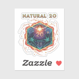 Sticker D20 enflammé 20 Naturel   Critique épique D&D