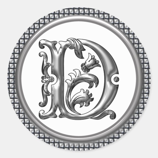 Sticker D rond initial en argent (Devant)