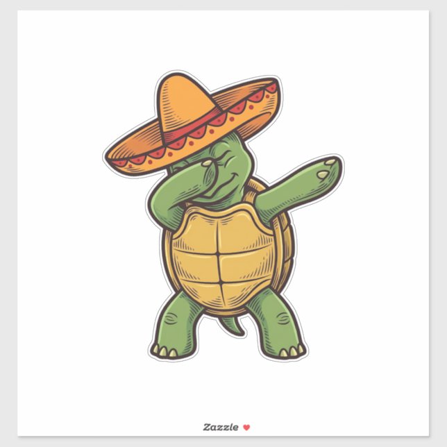 Sticker Dabbing Turtle Sombrero Vintage Vector Design_1 (Feuille)