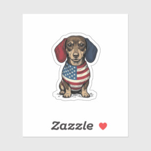 Sticker Dachshund patriotique gravure vintage vecteur créa