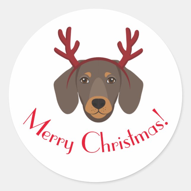 Sticker Dachshund Reindeer Joyeux Noël (Devant)