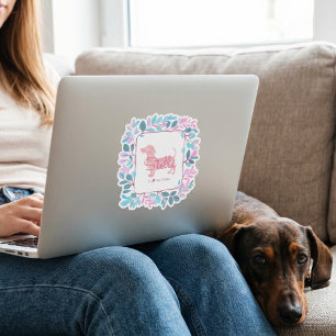 Sticker Dachshund Rose Pâle Personnalisé avec Couronne Bot