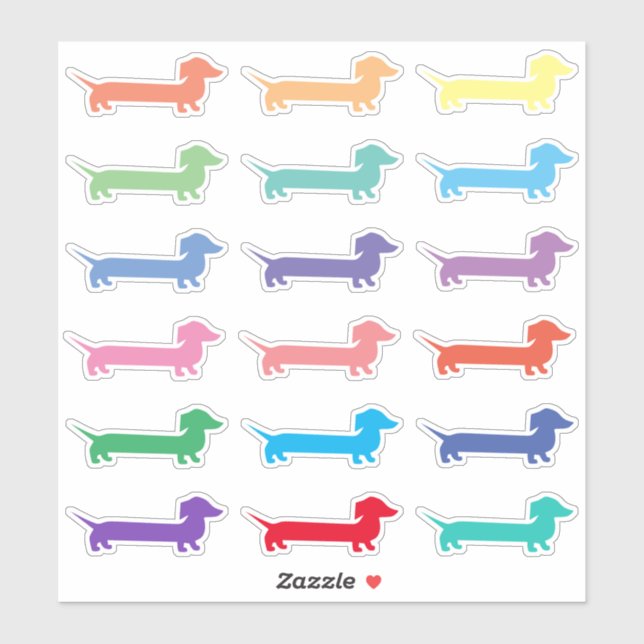 Sticker Dachshunds multicolores. (Feuille)