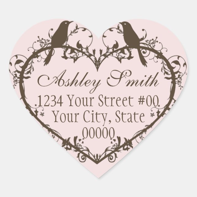 Sticker d'adresse Coeur & Oiseaux (Devant)