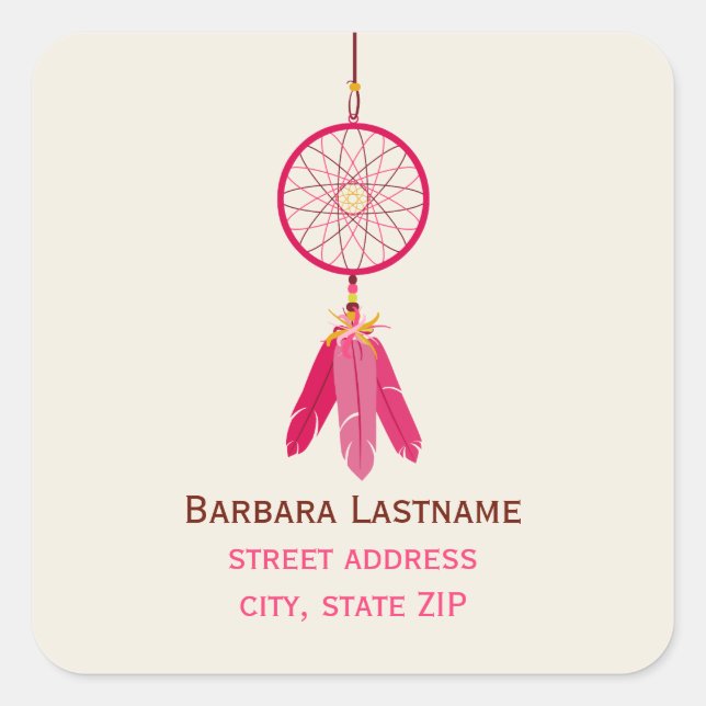 Sticker d'adresse de Dreamcatcher rose (Devant)