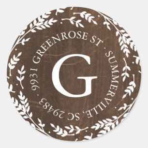 Sticker d'adresse de monogramme de couronne rustiq