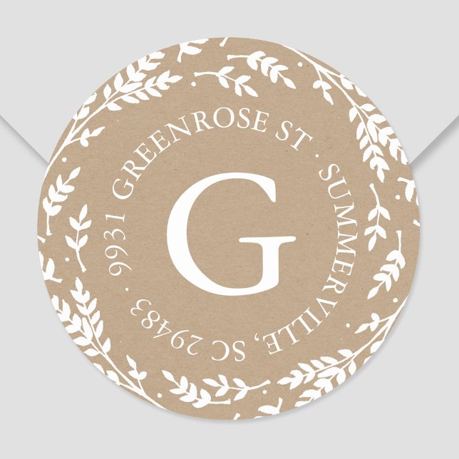 Sticker d'adresse de monogramme de couronne rustiq (Créateur téléchargé)