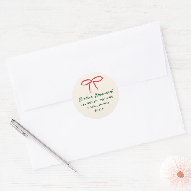 Sticker d'adresse de retour Festive Red Simple Bow (Enveloppe)