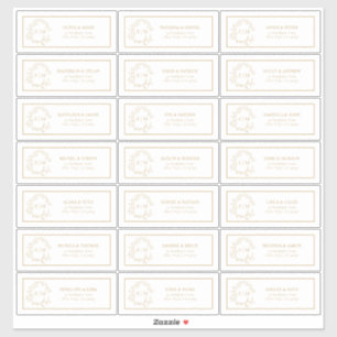 Sticker d'adresse d'invité Monogram Gold Leafy Cre