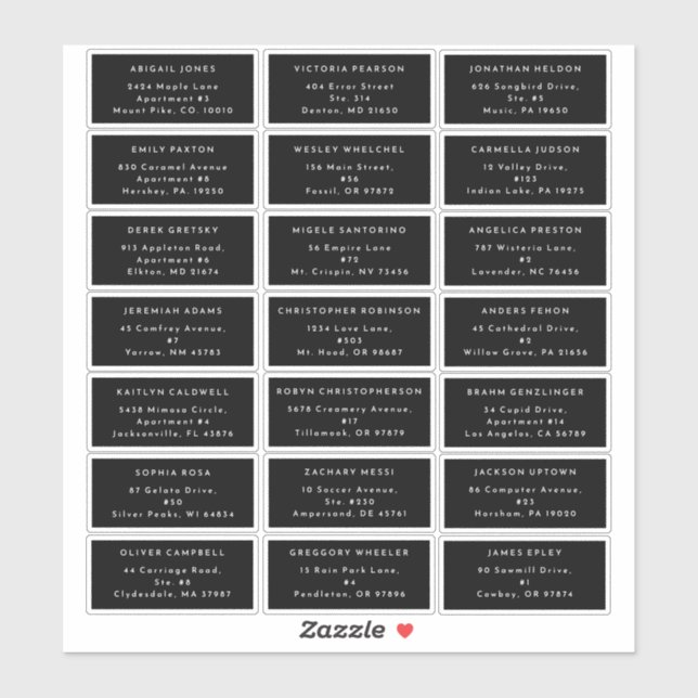 Sticker d'adresse du Mariage moderne en gras noir (Feuille)