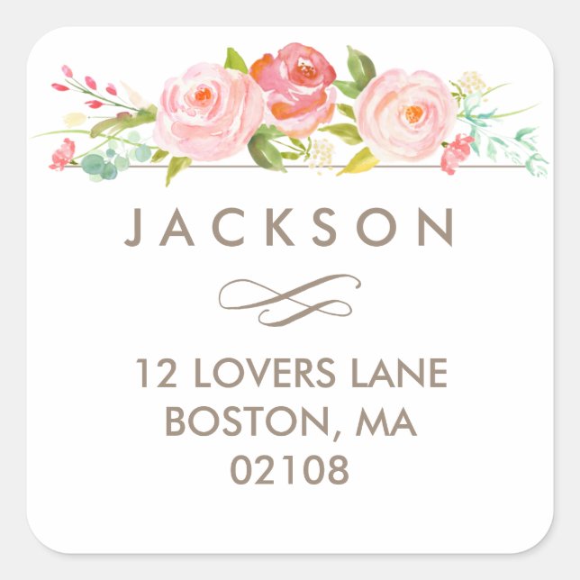 Sticker d'adresse florale du jardin rose (Devant)