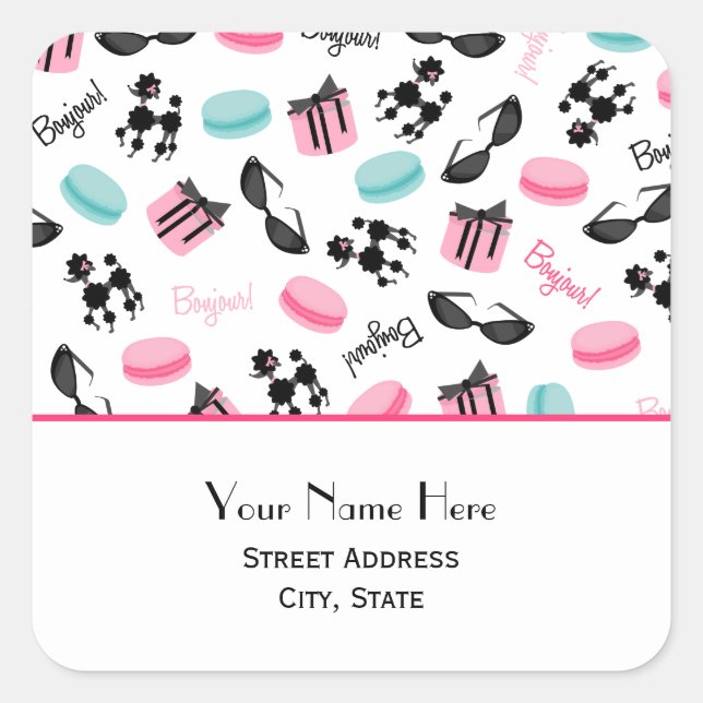 Sticker d'adresse pour Macarons & Poodles français (Devant)