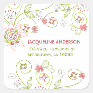 Sticker d'adresse Whimsical Sweet Rose Floral Bloo