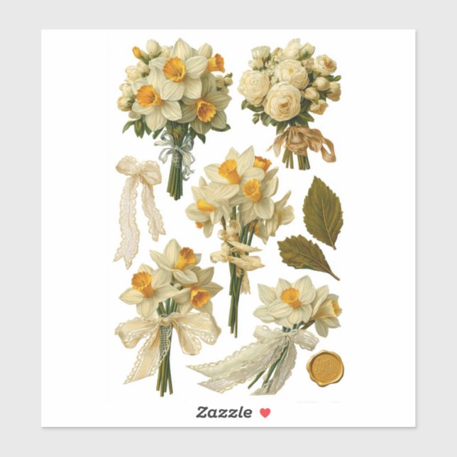 Sticker Daffodils Bouquet Spring Wedding Fussy Cut  (Feuille)