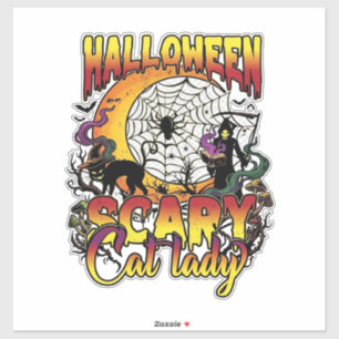 Sticker Dame de chat effrayante Halloween Faucheuse Lune M