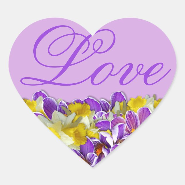 Sticker d'amour en forme de coeur violet et floral (Devant)