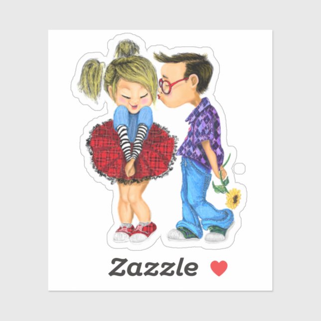 Sticker d'amour romantique couple - Baiser (Feuille)