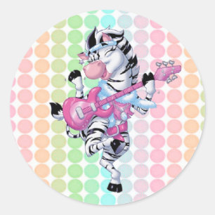 Sticker/Dancing Zebra and Polka Dots Classic Round Sticker
