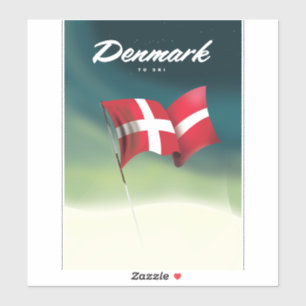 Sticker Danemark affiche de voyage "Pour skier"